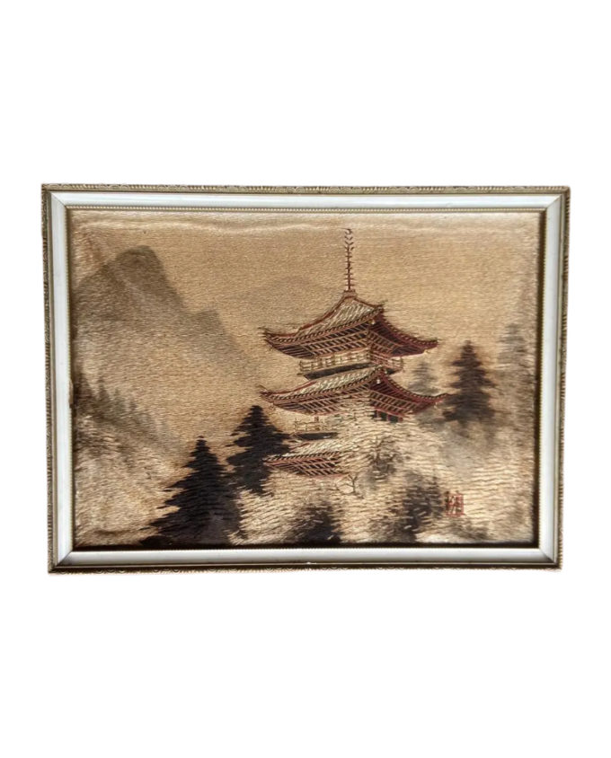 Quadro Japonês Antigo em Tecido